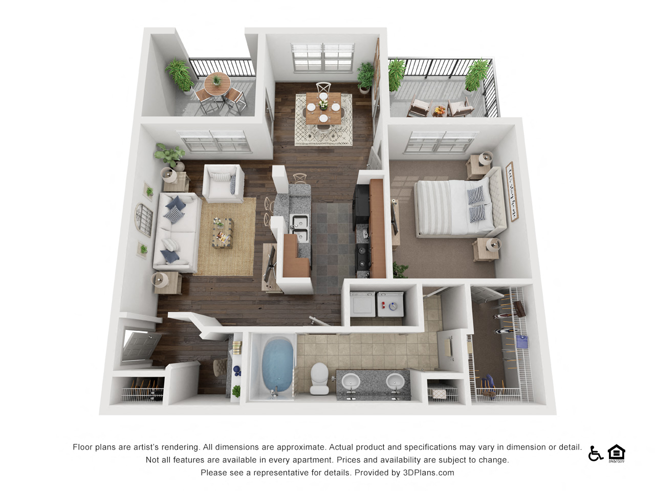 Floor plan for 1 bed, 1 bath, 860 sqft